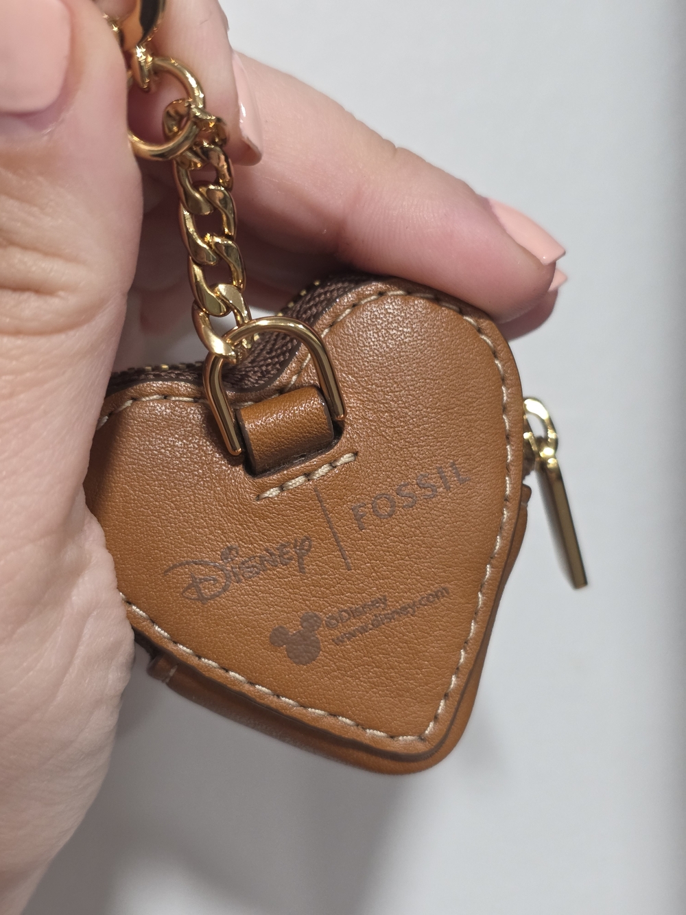 Disney Minnie Mouse Brown and Pink Heart Coin Purse Keychain - Picture 3 of 6
